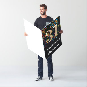 31st Birthday Fireworks Black and Gold Extra Large Card