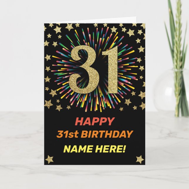 31st Birthday Fireworks Rainbow Gold Fun Card (Front)