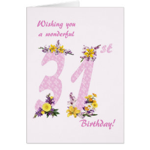 31st Birthday Flower Decorated Numbers Cards