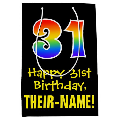 31st Birthday Fun Bold Colorful Rainbow 31 Medium Gift Bag