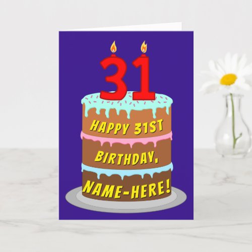 31st Birthday Fun Cake and Candles  Custom Name Card