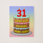 [ Thumbnail: 31st Birthday: Fun Cake and Candles + Custom Name Jigsaw Puzzle ]