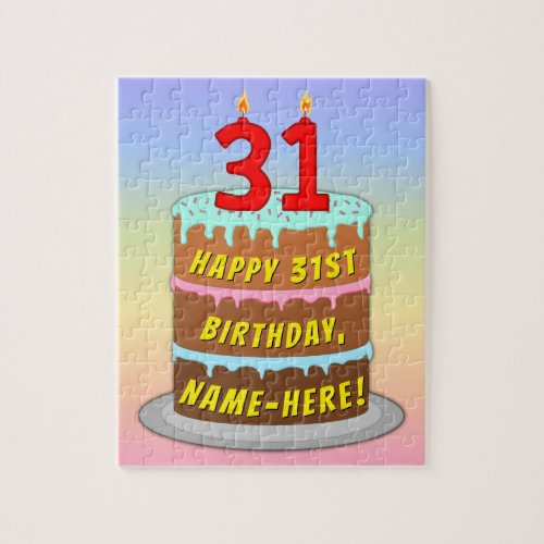 31st Birthday Fun Cake and Candles  Custom Name Jigsaw Puzzle
