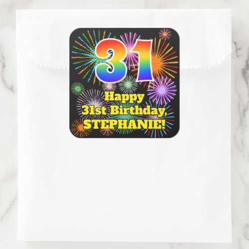 31st Birthday Fun Fireworks Look Rainbow  31 Square Sticker