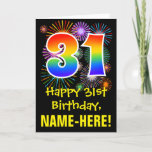 [ Thumbnail: 31st Birthday: Fun Fireworks Pattern + Rainbow 31 Card ]