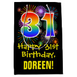 [ Thumbnail: 31st Birthday: Fun Fireworks Pattern + Rainbow 31 Gift Bag ]