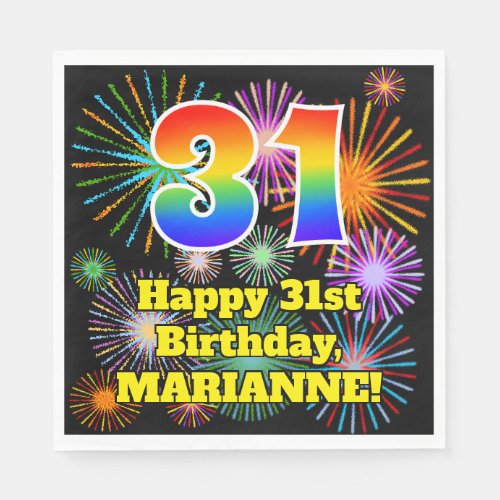 31st Birthday Fun Fireworks Pattern  Rainbow 31 Napkins