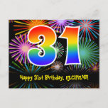 [ Thumbnail: 31st Birthday – Fun Fireworks Pattern + Rainbow 31 Postcard ]