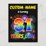 [ Thumbnail: 31st Birthday - Fun Fireworks, Rainbow Look "31" Postcard ]
