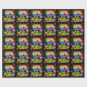 31st Birthday: Fun Fireworks, Rainbow Look # “31” Wrapping Paper