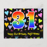 [ Thumbnail: 31st Birthday: Fun Hearts Pattern, Rainbow 31 Postcard ]