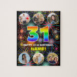 [ Thumbnail: 31st Birthday: Fun Rainbow #, Custom Name + Photos Jigsaw Puzzle ]