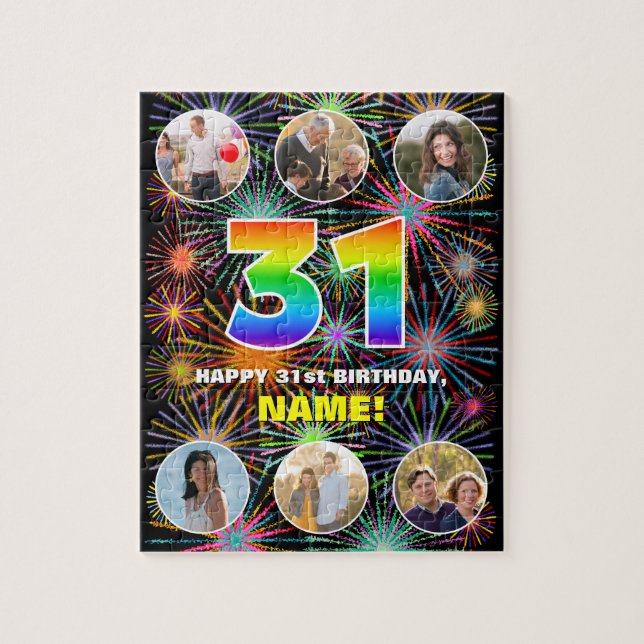 31st Birthday: Fun Rainbow #, Custom Name + Photos Jigsaw Puzzle (Vertical)
