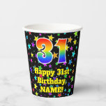 [ Thumbnail: 31st Birthday: Fun Stars Pattern and Rainbow 31 Paper Cups ]