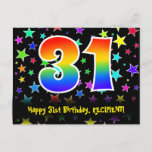 [ Thumbnail: 31st Birthday: Fun Stars Pattern, Rainbow 31, Name Postcard ]