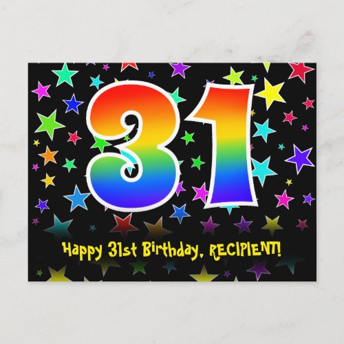 31st Birthday Fun Stars Pattern Rainbow 31 Name Postcard