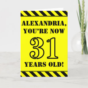 31st Birthday: Fun Stencil Style Text, Custom Name Card