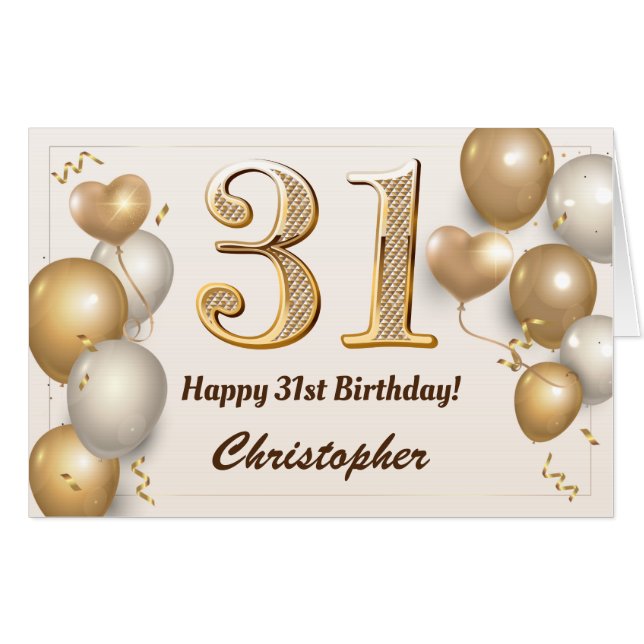 31st Birthday Gold Balloons Confetti Extra Large Card (Front Horizontal)