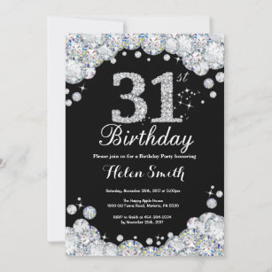 31st Birthday Invitation Chalkboard Silver Diamond