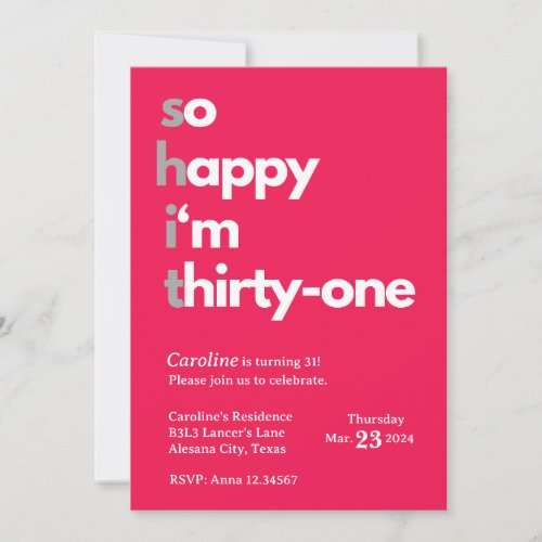 31st Birthday Invitation for Her Thirty One Bday