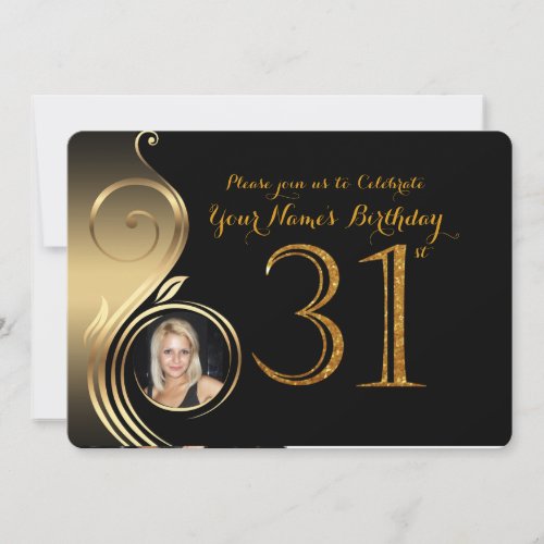 31stBirthday InvitationNumber Glitter GoldPhoto Invitation