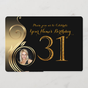 31st,Birthday Invitation,Number Glitter Gold,Photo Invitation
