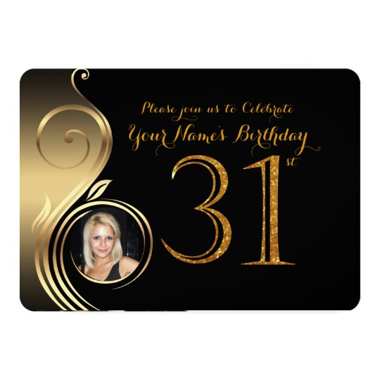 31st,Birthday Invitation,Number Glitter Gold,Photo Invitation