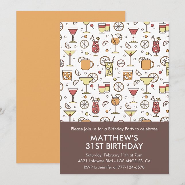31st birthday invitation Stylish Cocktail Pattern (Front/Back)