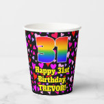 [ Thumbnail: 31st Birthday: Loving Hearts Pattern, Rainbow 31 Paper Cups ]