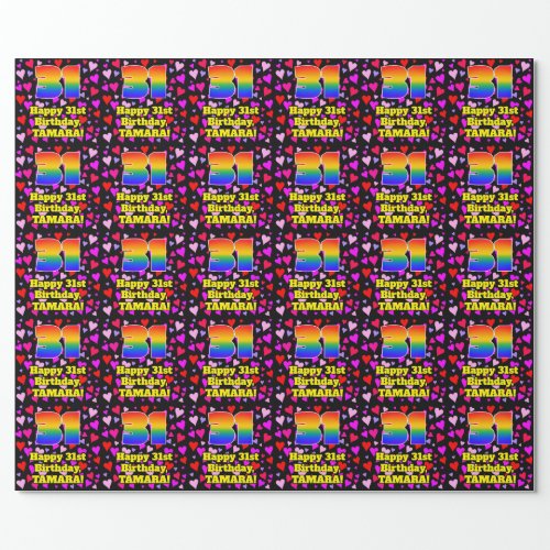 31st Birthday Loving Hearts Pattern Rainbow  31 Wrapping Paper