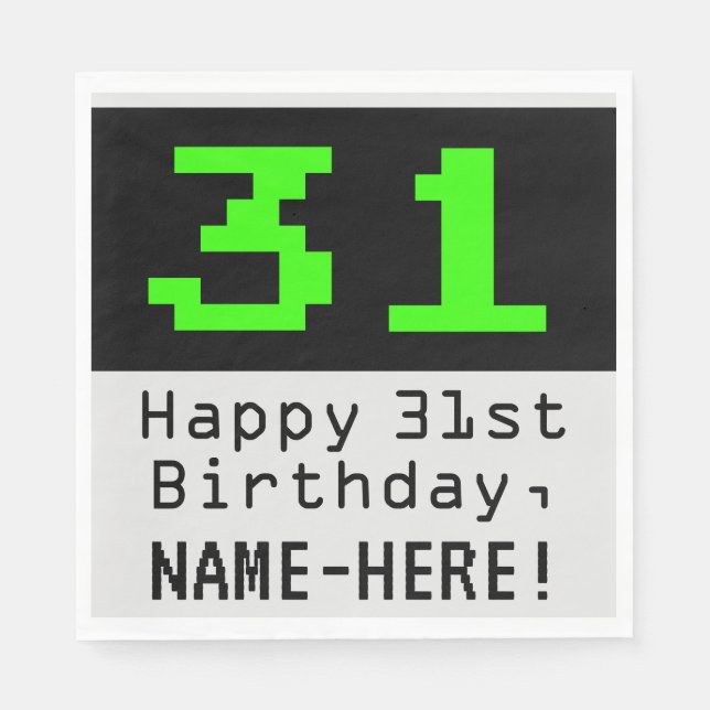 31st Birthday - Nerdy / Geeky Style "31" & Name Napkins (Front)