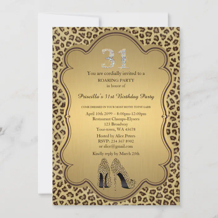 31st Birthday Party 31st Cheetah High Heels Shoes Invitation Zazzle Com