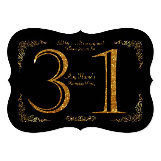 31st,Birthday party 31st,great Gatsby,black & gold Invitation