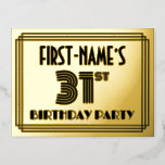 [ Thumbnail: 31st Birthday Party ~ Art Deco Style “31” + Name Postcard ]