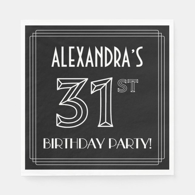 31st Birthday Party: Art Deco Style + Custom Name Napkins (Front)
