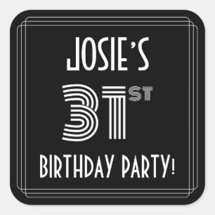 31st Birthday Party: Art Deco Style & Custom Name Square Sticker