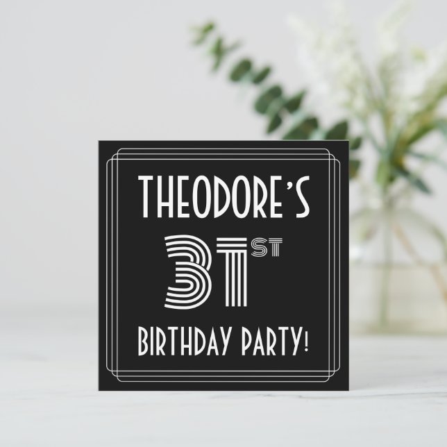 31st Birthday Party: Art Deco Style w/ Custom Name Invitation (Standing Front)
