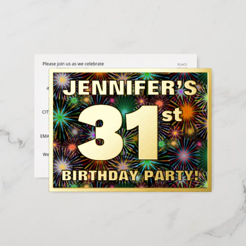 31st Birthday Party Bold Colorful Fireworks Look Foil Invitation Postcard