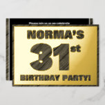 [ Thumbnail: 31st Birthday Party — Bold, Faux Wood Grain Text Invitation ]