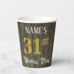 [ Thumbnail: 31st Birthday Party — Faux Gold & Faux Wood Looks Paper Cups ]