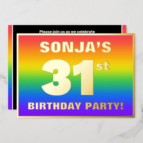 31st Birthday Party Fun Colorful Rainbow Pattern Foil Invitation