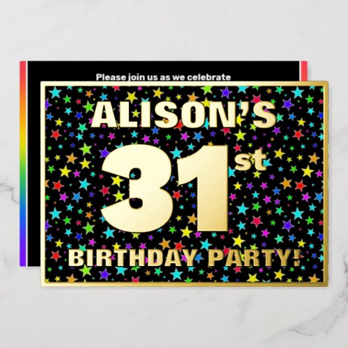 31st Birthday Party  Fun Colorful Stars Pattern Foil Invitation