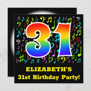 31st Birthday Party: Fun Music Symbols, Rainbow 31 Invitation