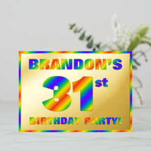 31st Birthday Party — Fun, Rainbow Spectrum “31” Foil Invitation