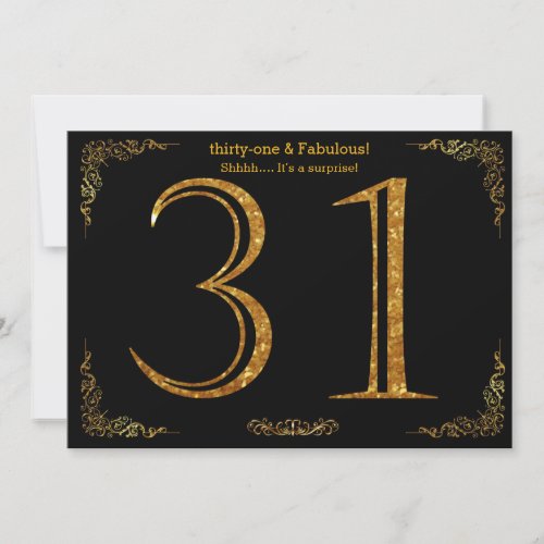 31st Birthday partyGatsby stylblack gold glitter Invitation