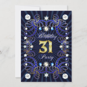 31st birthday party invite with masses of jewels