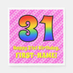 [ Thumbnail: 31st Birthday: Pink Stripes & Hearts, Rainbow # 31 Napkins ]