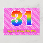 [ Thumbnail: 31st Birthday: Pink Stripes & Hearts, Rainbow 31 Postcard ]