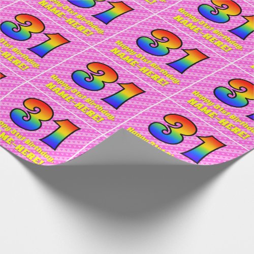 31st Birthday Pink Stripes  Hearts Rainbow  31 Wrapping Paper