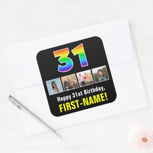31st Birthday Rainbow 31 Custom Photos  Name Square Sticker